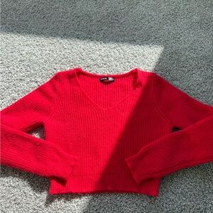 SHEIN Bold Red V-Neck Sweater